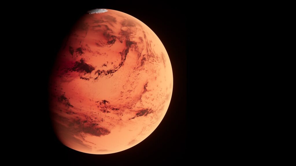 a red planet with a black background
