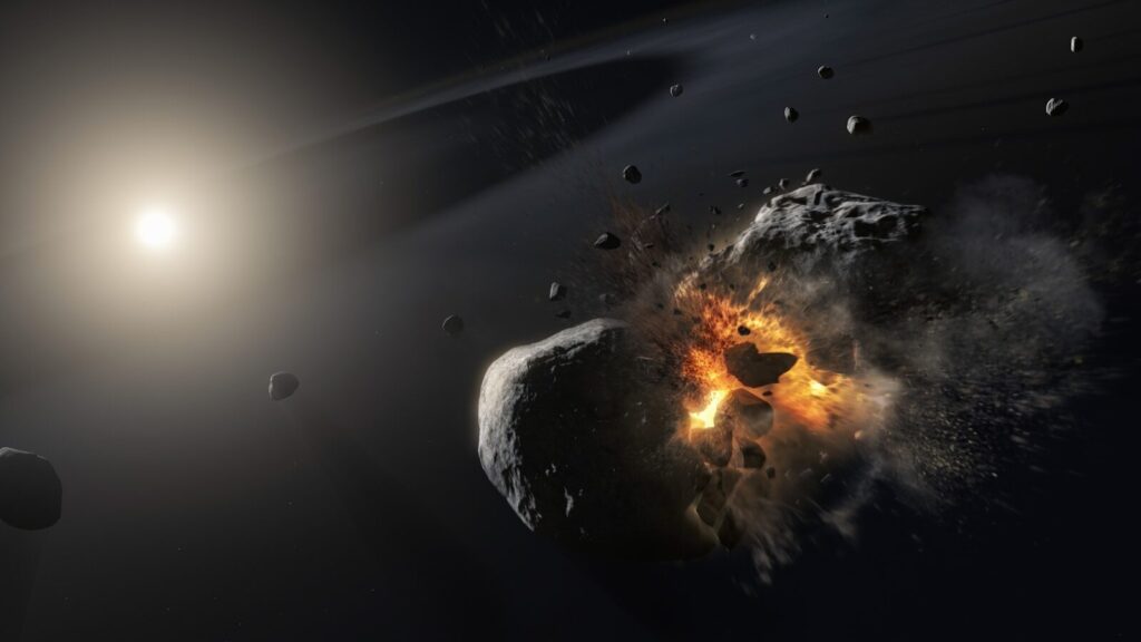 an artist's impression of a collision between two planets