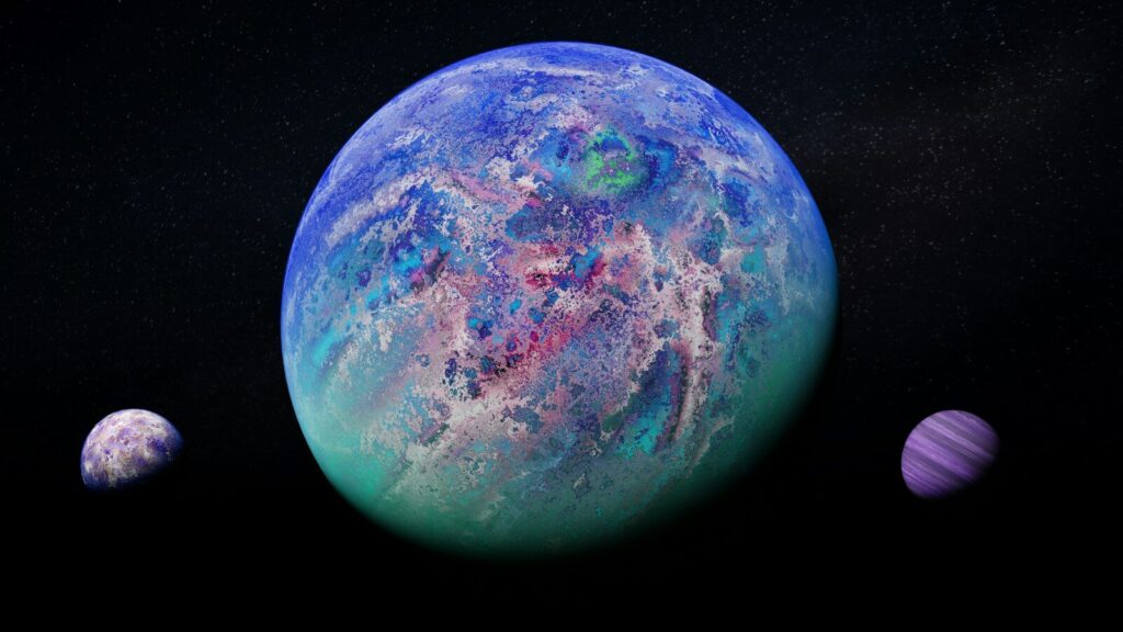 a group of planets in the dark sky