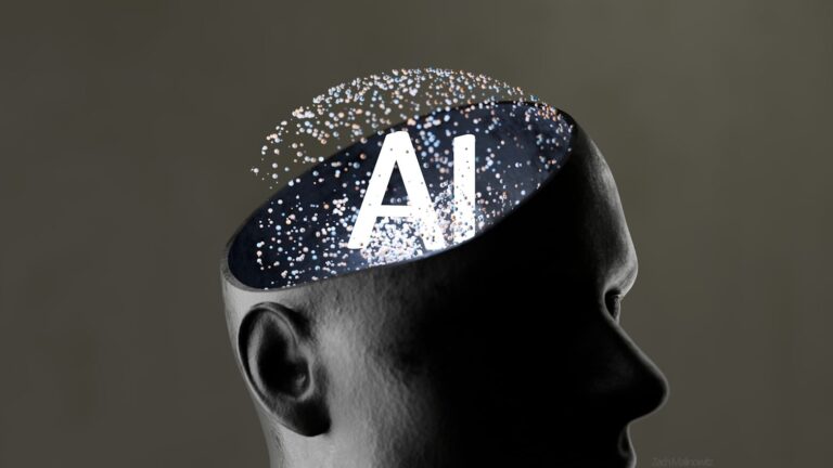 Artificial intelligence concept within a human head