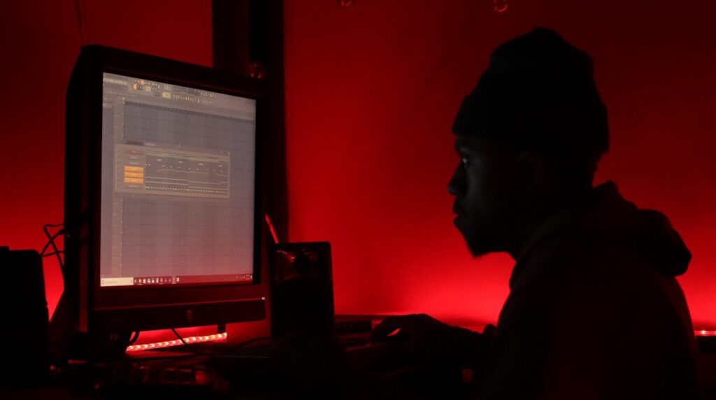man in front of monitor