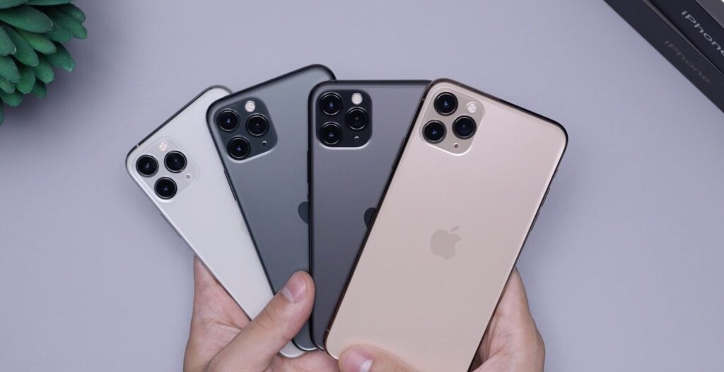 two space gray and two silver iPhone 11's
