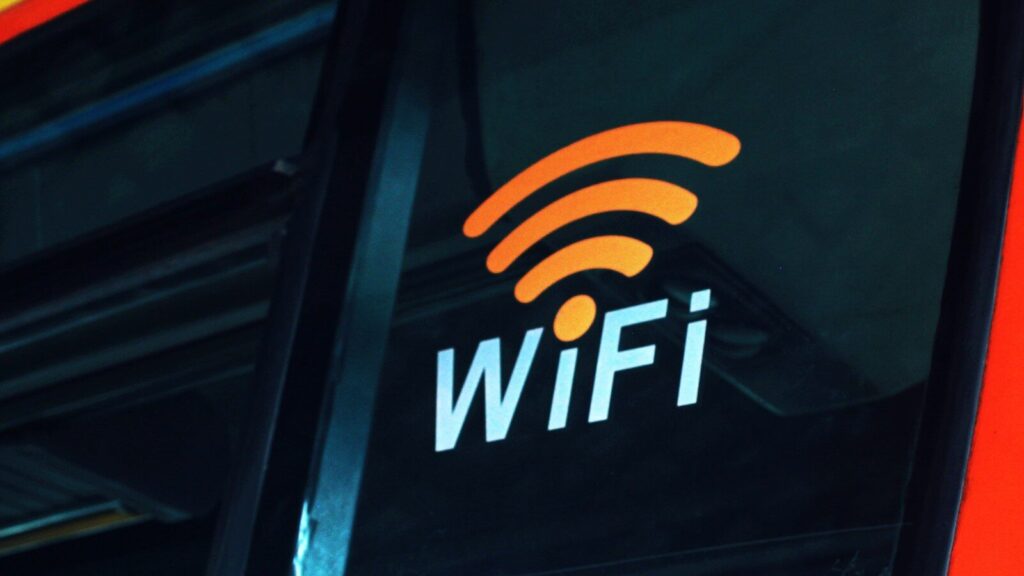 a close up of the wifi logo on the side of a bus