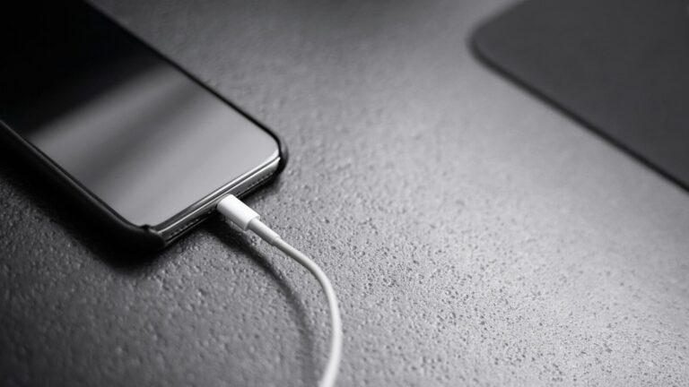 black smartphone with charger cord connected