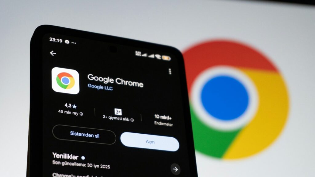 Google chrome app on a smartphone with logo