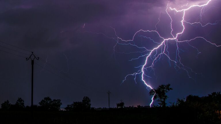 A stunning lightning strike captured during a thunderstorm in Flavin, Occitanie, France.